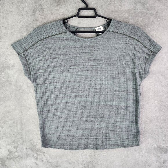 Women's Gray Green BKE  Top Round Neck Short Sleeve Crisscross Back Design L - Picture 2 of 8